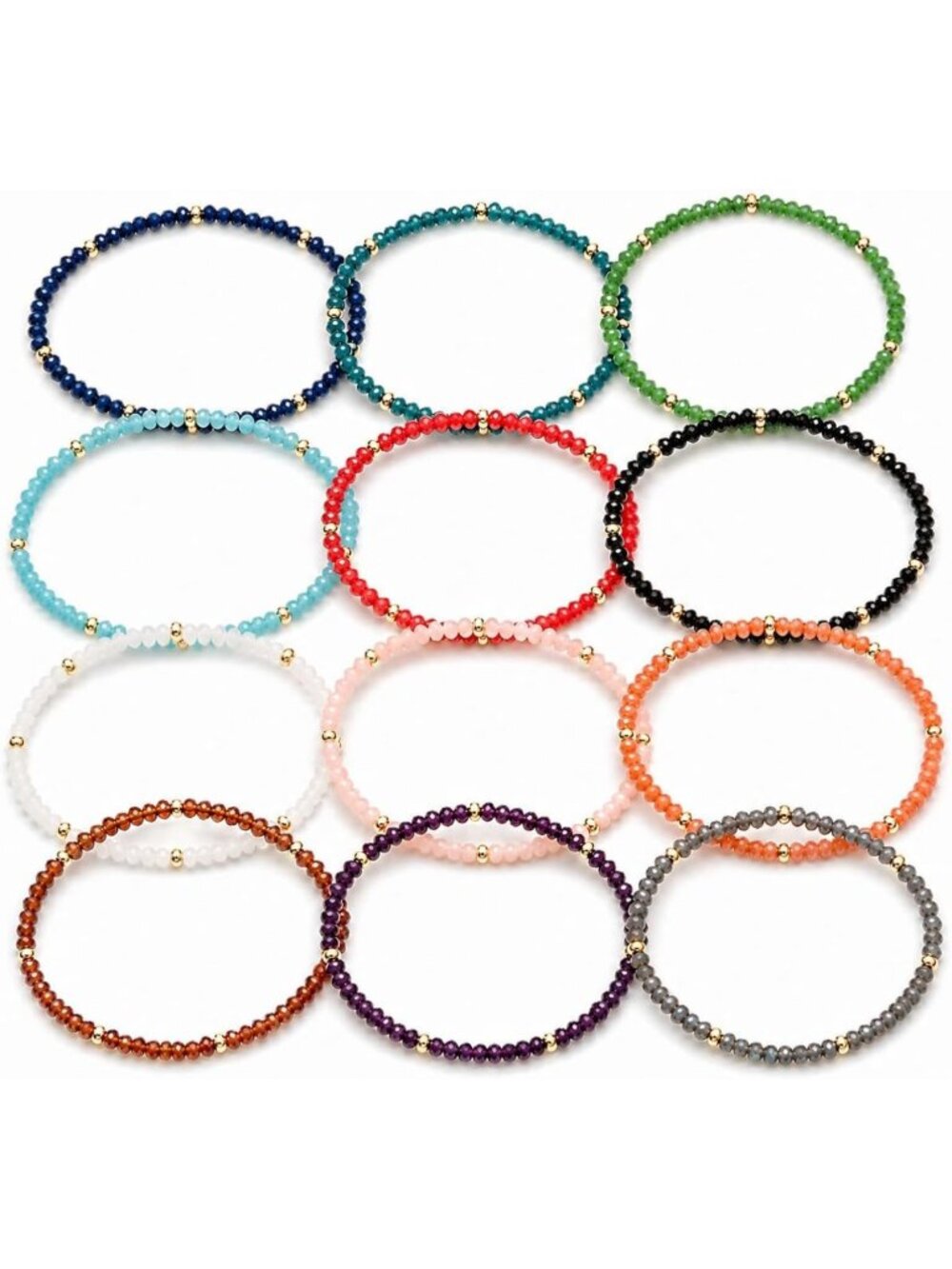 Colorful Multi-Layer Crystal Bracelets Set of 12 - Stackable Women's Jewelry